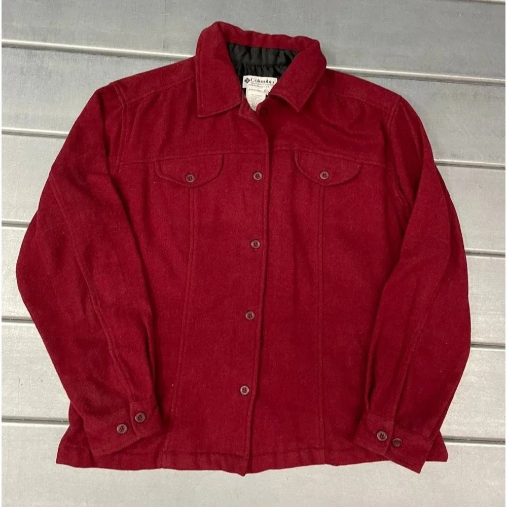Vintage Columbia Button Up Jacket Womens XL Red Wool Blend Lined
